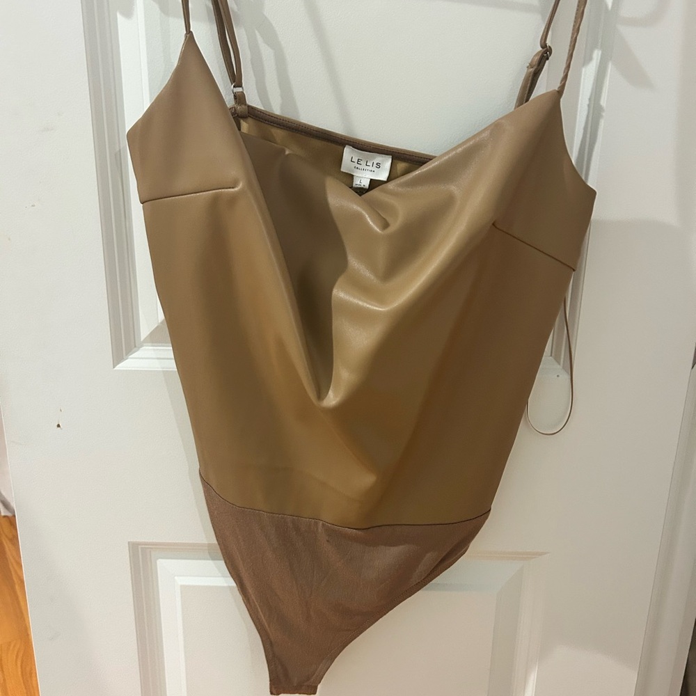 Le Lis Tan Faux Leather Bodysuit